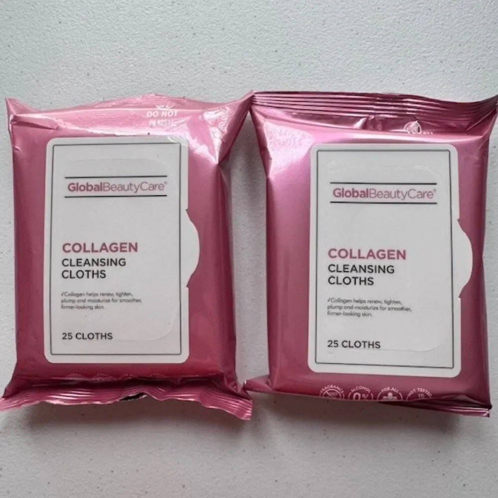 SET OF 2 Global Beauty Care Collagen Cleansing Cloths Make Up Wipes 50 Total